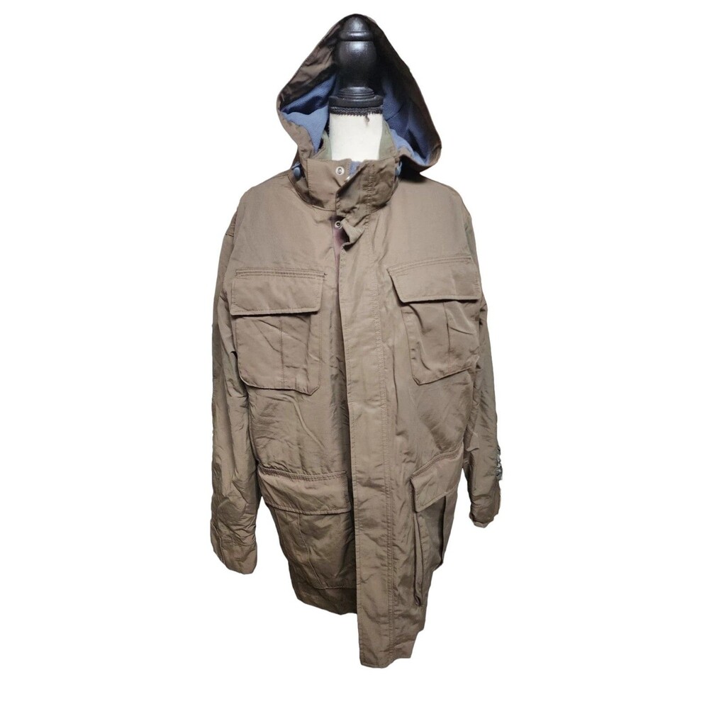 Aigle Mens Jacket Water Resistant Size L Outdoors Hooded Heavy Duty Utility